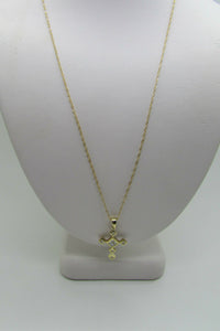14K Pretty Yellow Gold Cross Pendant With Princess Cut Diamonds 0.35 Cts