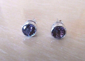 14K Pretty White Gold Round Faceted Amethyst Earrings 1.50 Cts 1.9 Grams