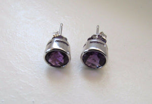 14K Pretty White Gold Round Faceted Amethyst Earrings 1.50 Cts 1.9 Grams