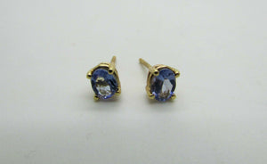 14K Pretty Yellow Gold Tanzanite Oval Stud Earrings Four Prongs 0.66 Cts