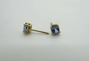 14K Pretty Yellow Gold Tanzanite Oval Stud Earrings Four Prongs 0.66 Cts
