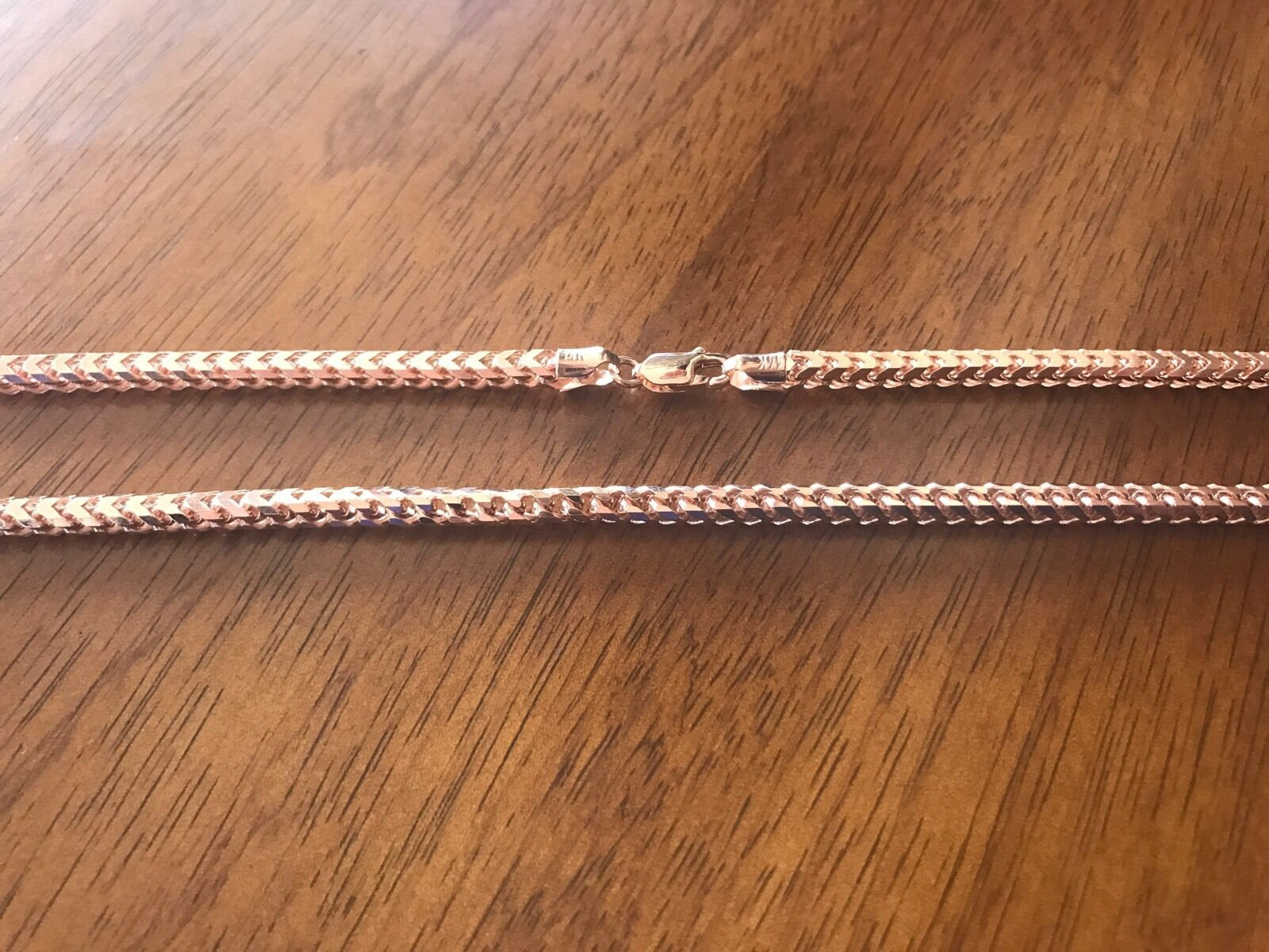 14K Pretty Rose Gold Diamond Cut 26 Inches Square Foxtail Chain 56.7 Grams