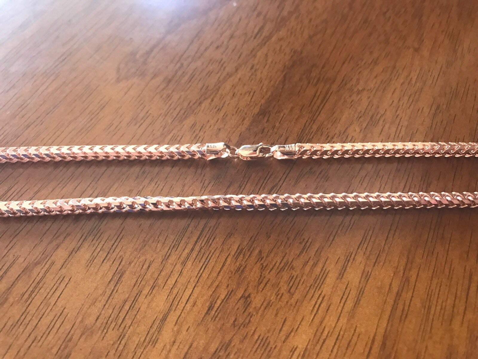 14K Pretty Rose Gold Diamond Cut 26 Inches Square Foxtail Chain 56.7 Grams