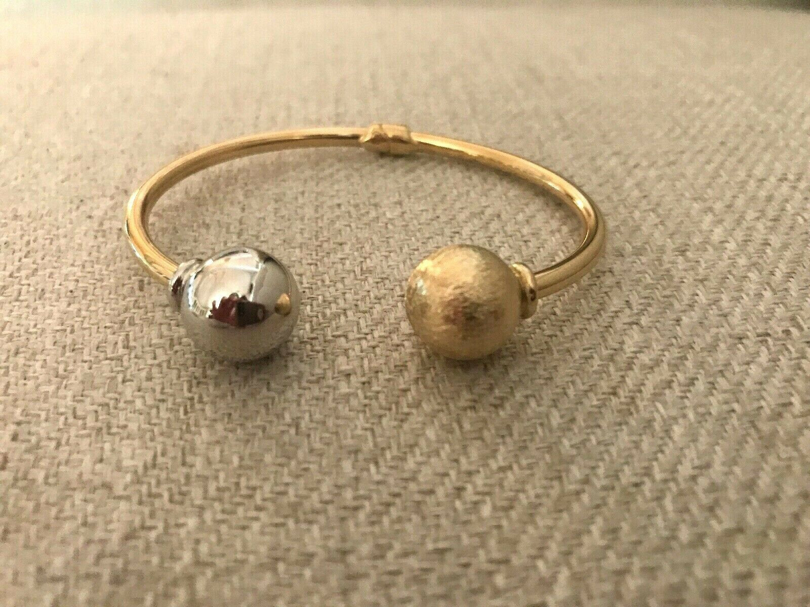 14K Pretty Two Tone Polished Open Cuff Bracelet With 2 Balls 8.4 Grams