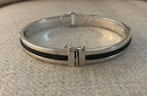 14K White Gold And Black Men&#39;s Oval Shape Cuff Bracelet W/ 2 Screws 28.6 Grams