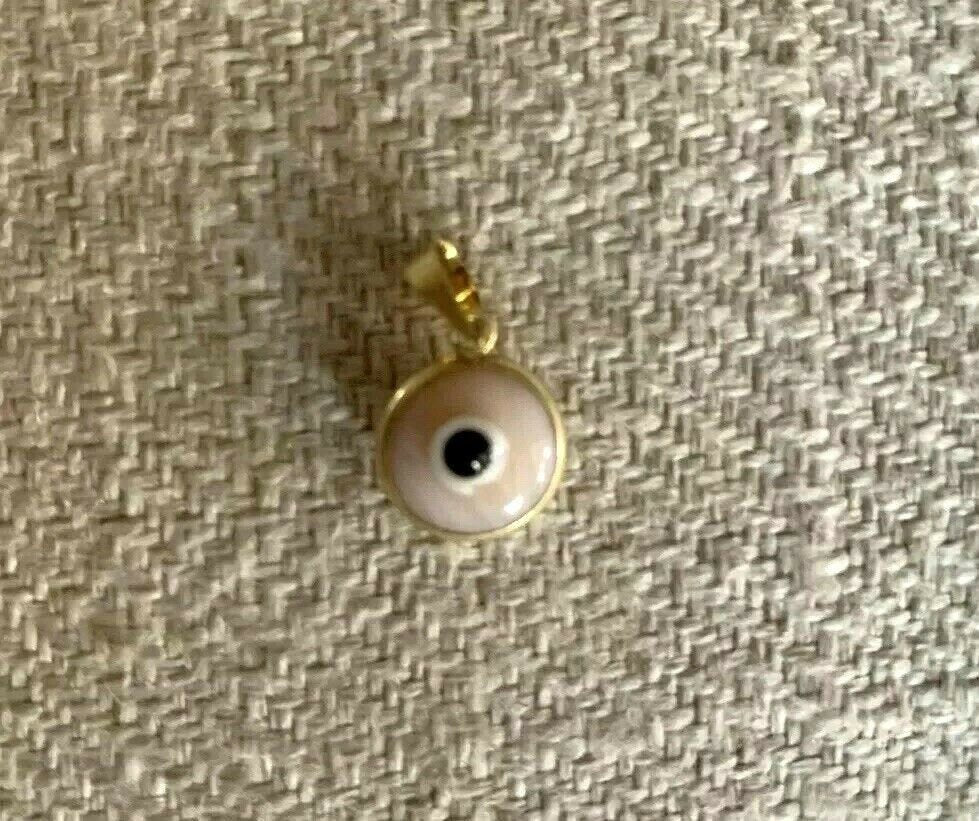 14K Pretty Yellow Gold Blush Pink Circle Evil Eye Pendant