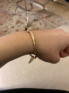 14K Pretty Yellow Gold Polished Twisted Cuff Bracelet With Amethyst Circle Ends