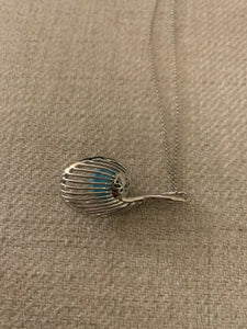 14K Pretty White Gold Round Turquoise Pendant 7.2 Cts W/Round Diamonds 0.46 Cts