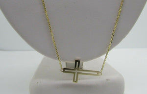 14K Yellow Gold Pretty Sideways Two Sided Cross Pendant Hammered/Polished Italy