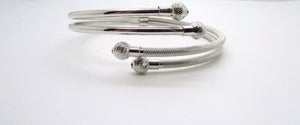 14K Pretty White Gold Shiny and Matte Flexible Bypass Bangle With Balls On Side