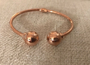 14K Pretty Rose Gold Polished Open Cuff Bracelet with 2 balls 7.7 Grams