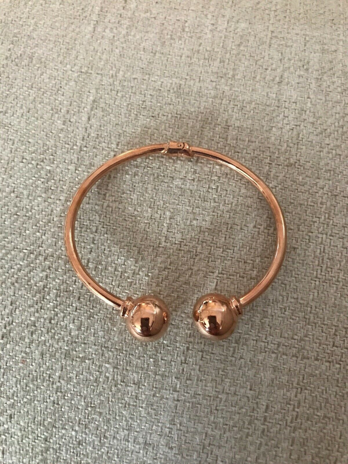 14K Pretty Rose Gold Polished Open Cuff Bracelet with 2 balls 7.7 Grams