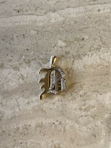 14K Yellow Gold Old English Large Initial B Pendant Gothic Style With 0.14 Cts Diamonds On Sale!