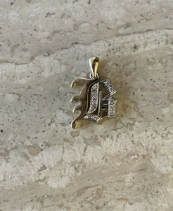 14K Yellow Gold Old English Large Initial B Pendant Gothic Style With 0.14 Cts Diamonds On Sale!