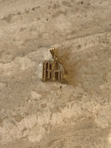 14K Yellow Gold Old English Gothic Large Initial M Pendant With 0.12 Cts Diamonds On Sale!