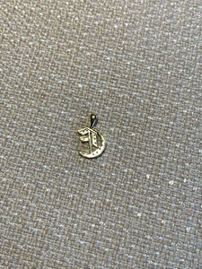 14K Yellow Gold Old English Gothic Style Small  Initial Pendant With 0.15 Cts Diamonds On Sale!