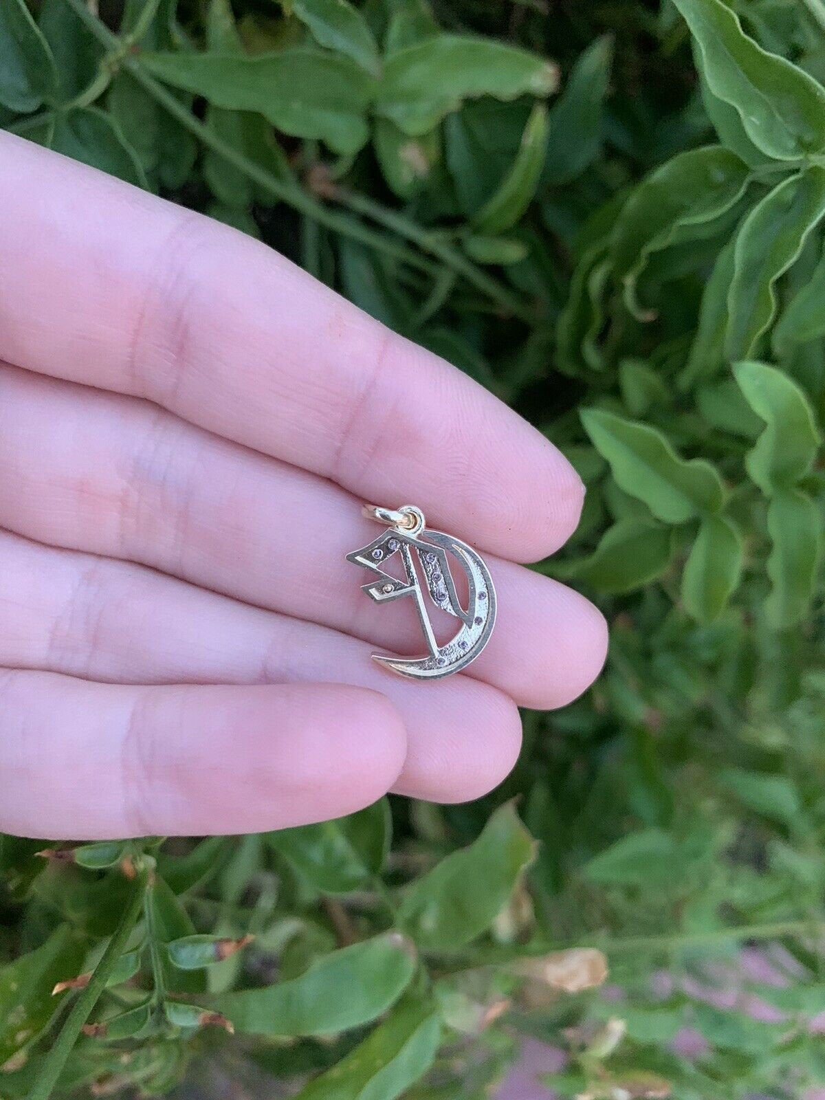 14K Yellow Gold Old English Gothic Style Small  Initial Pendant With 0.15 Cts Diamonds On Sale!