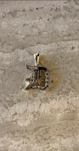 14K Yellow Gold Old English Large Initial D Pendant Gothic Style With 0.20 Cts Diamonds On Sale!
