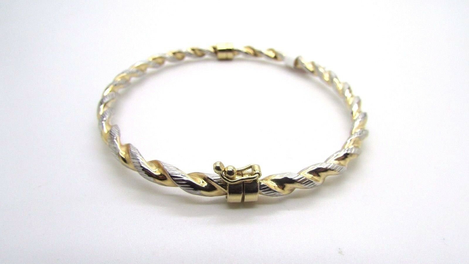 14K Pretty Two Tone Gold Diamond Cut Women&#39;s Small Spiral Twisted Bracelet