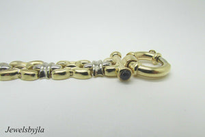 14K Multi Tone Gold Pretty Link Bracelet With Circular Bar Clasp 18.2 Grams