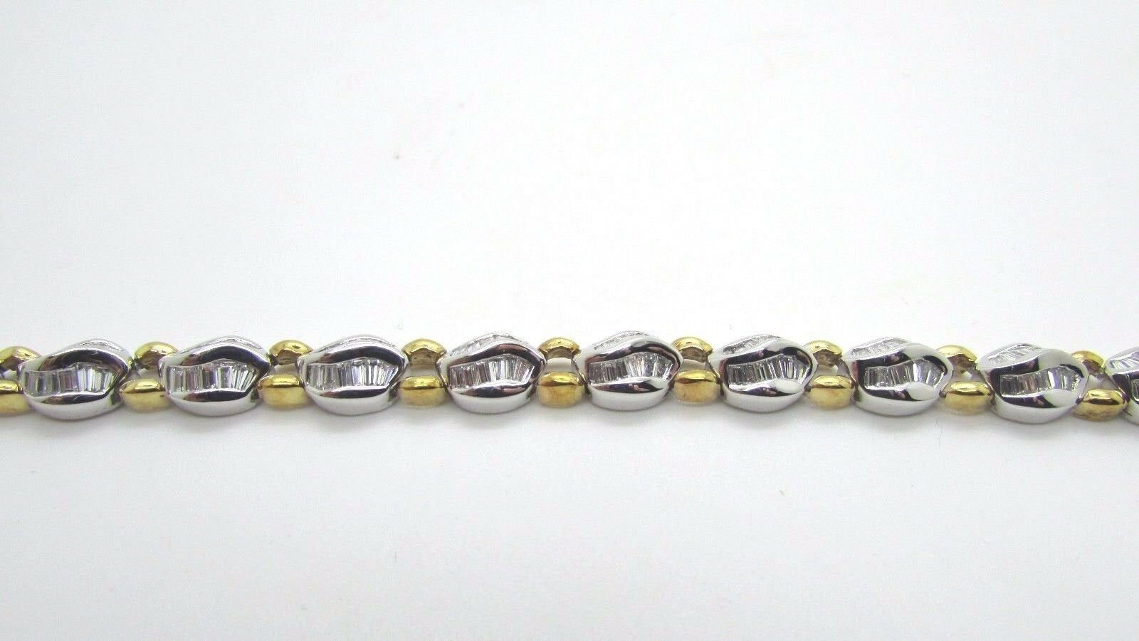 18K Two Tone Pretty Fancy Tennis Bracelet With Baguette Diamonds 4.92 Cts