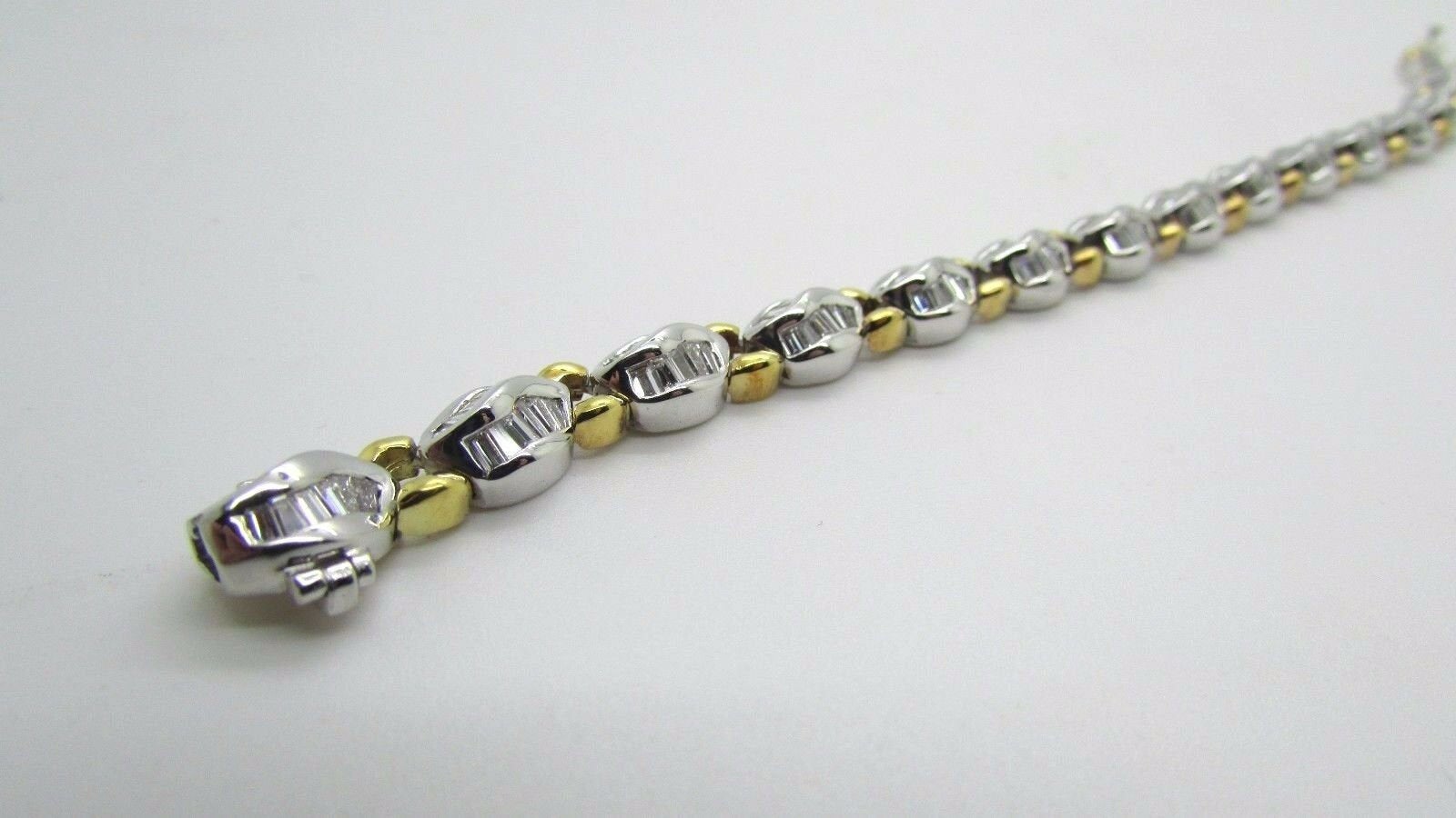 18K Two Tone Pretty Fancy Tennis Bracelet With Baguette Diamonds 4.92 Cts