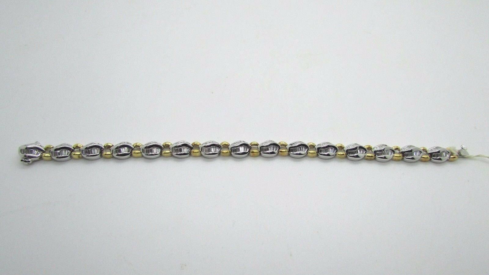 18K Two Tone Pretty Fancy Tennis Bracelet With Baguette Diamonds 4.92 Cts