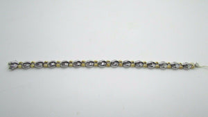 18K Two Tone Pretty Fancy Tennis Bracelet With Baguette Diamonds 4.92 Cts