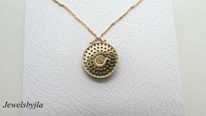 14K Rose Gold Pretty Circle Evil Eye Necklace W/ Turquoise Stones and 14K Chain