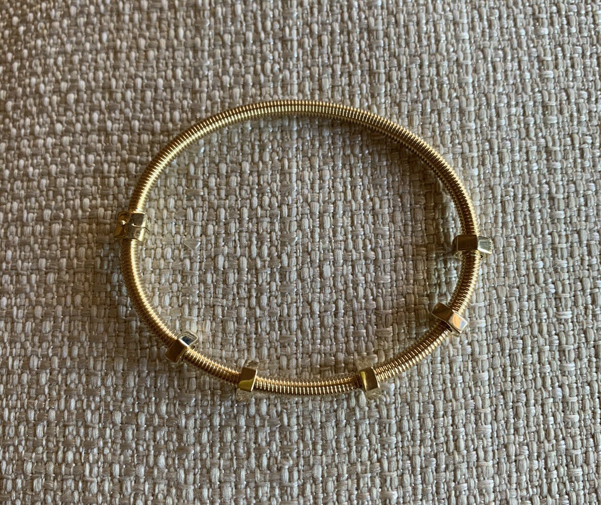 14K Pretty Yellow Gold Hammered Cuff Bracelet W/ White Gold Bolts 16.2 Grams