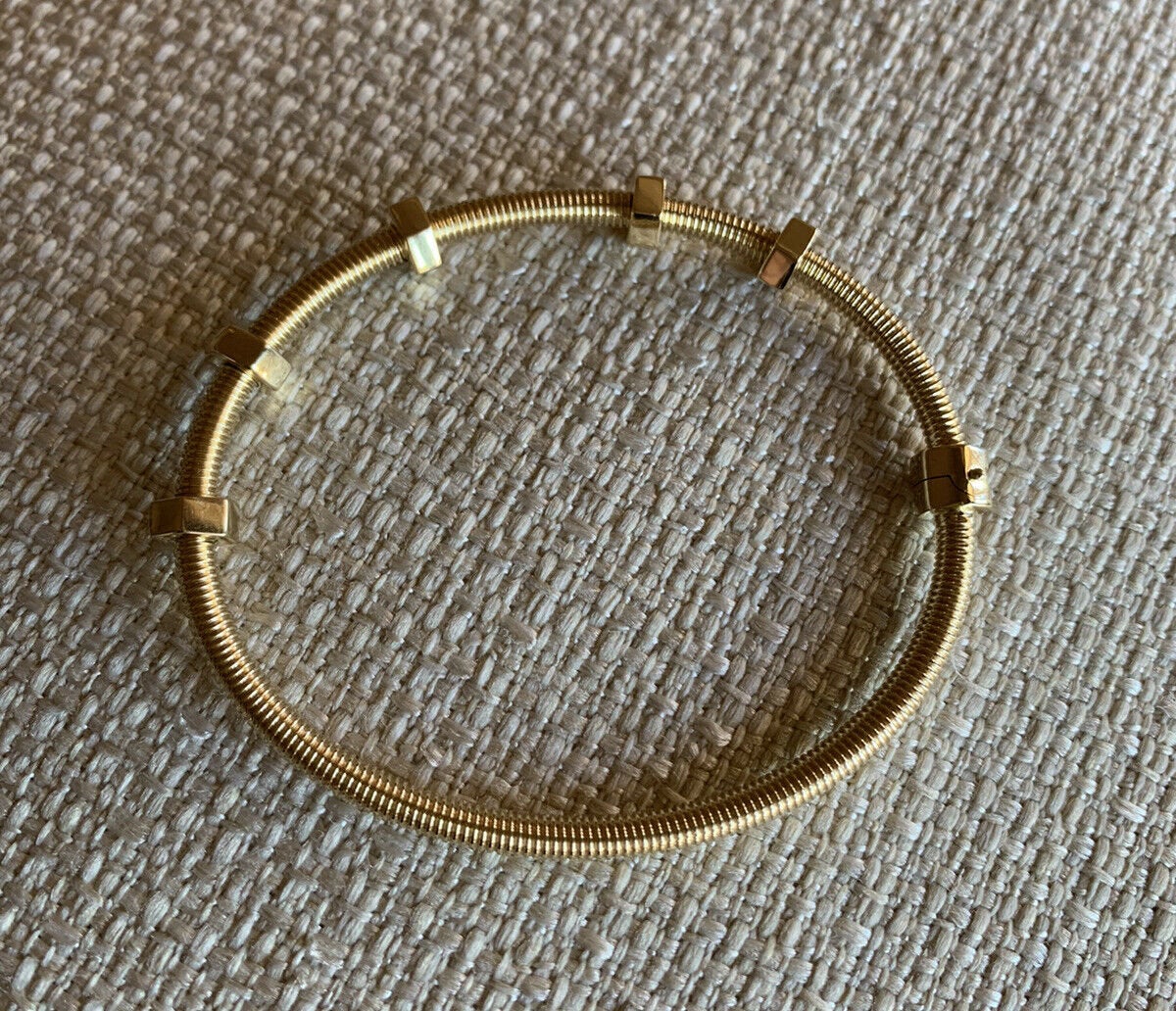 14K Pretty Yellow Gold Hammered Cuff Bracelet W/ White Gold Bolts 16.2 Grams