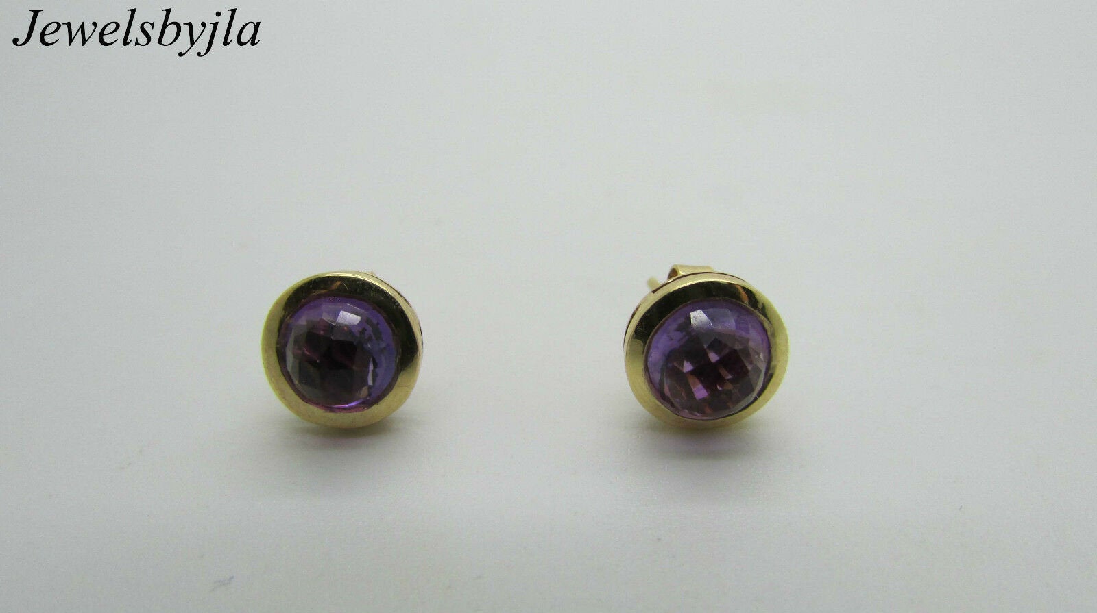 14K Pretty Yellow Gold Faceted Cabochon Puffed Amethyst Stud Earrings 1.92 Cts