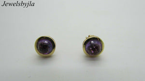 14K Pretty Yellow Gold Faceted Cabochon Puffed Amethyst Stud Earrings 1.92 Cts