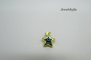 14K Pretty Solid Yelllow Gold Star Shaped Evil Eye Pendant 1.20 Grams