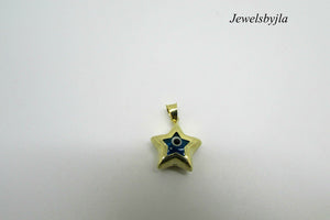 14K Pretty Solid Yelllow Gold Star Shaped Evil Eye Pendant 1.20 Grams