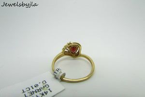 14K Yellow Gold Ladies Pretty Pear Shape Garnet Ring With Diamonds Size 6.5
