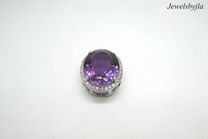 14K Pretty White Gold Oval Shape Amethyst Pendant With Round Diamonds 1.47 Cts