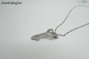 14K White Gold Pretty Diamond Heart Key Lock Pendant/Charm With Chain 3.2 Grams