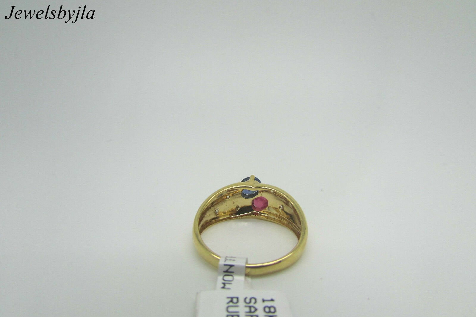 18K Yellow Gold Pretty Ladies Ring With Sapphire Ruby and Round Diamonds Size 7.25