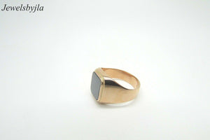 14K Rose Gold Men&#39;s Thick Square Marcasite Ring Size 9.75 Sizable 8 Grams