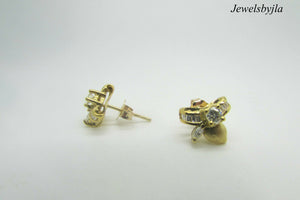 18K Yellow Gold Bow Earrings With Round, Marquis And Baguette Diamonds .77 Cts