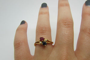 14K Yellow Gold Ladies Pretty Ring With Sapphire Diamond Ruby Stones 2.5 Grams