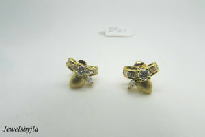 18K Yellow Gold Bow Earrings With Round, Marquis And Baguette Diamonds .77 Cts