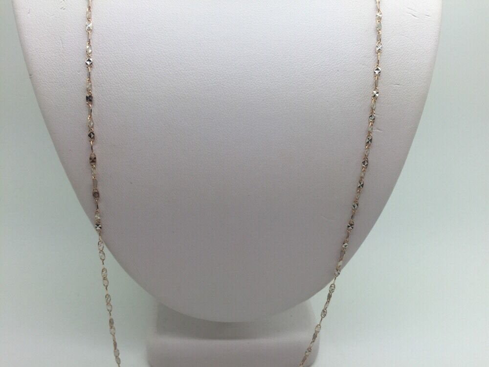 14K Two Tone Diamond Cut 22 Inches Shiny Flat Disc Chain 2.7 Grams