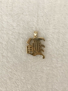 14K Yellow Gold Old English Large Initial B Pendant Gothic Style With 0.33 Cts Diamonds On Sale!
