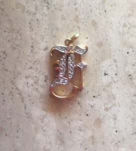 14K Yellow Gold Old English Large Initial F Pendant Gothic Style With 0.15 Cts Diamonds On Sale!