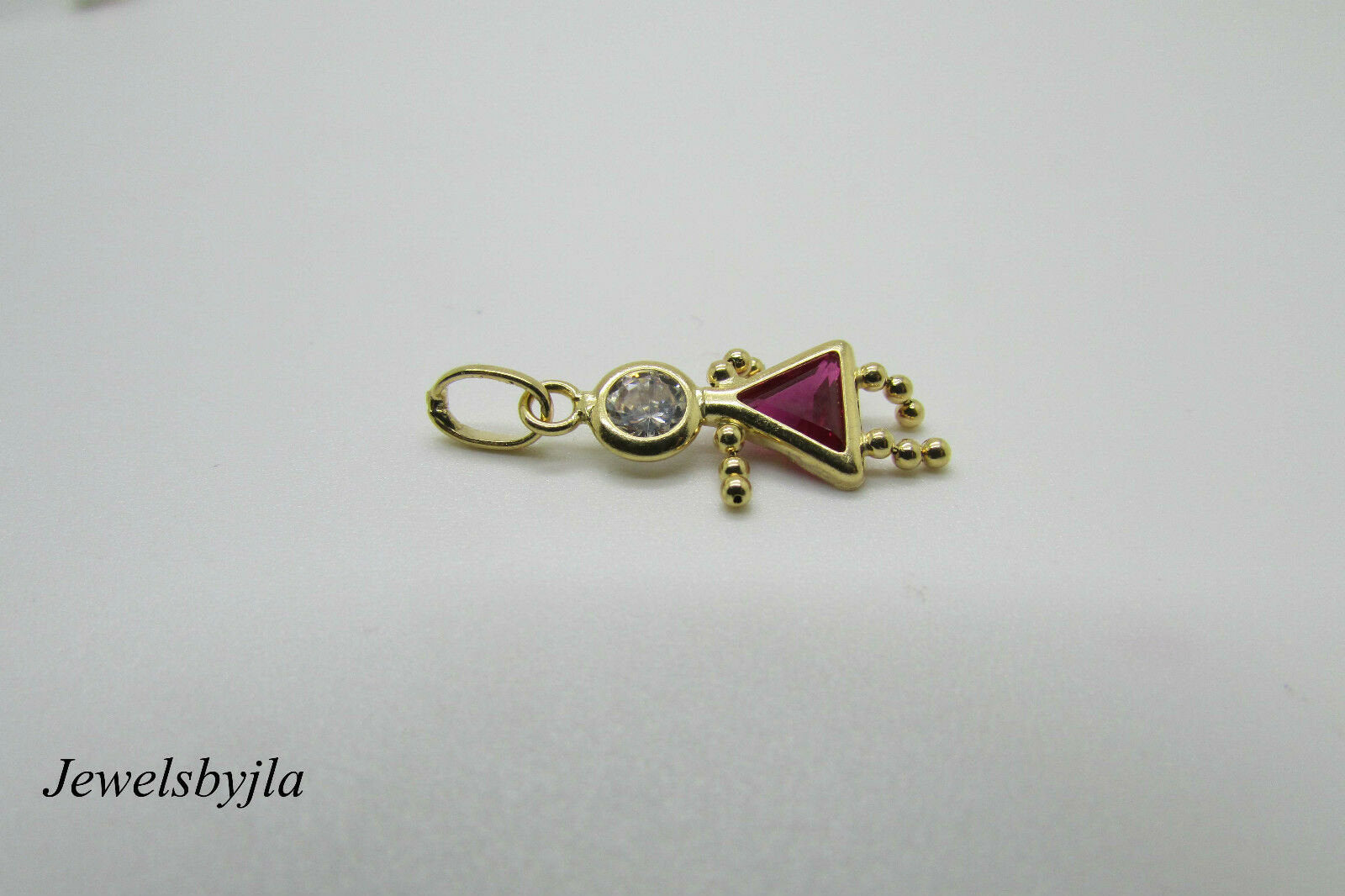 14K Yellow Gold Little Girl Charm Pendant With Synthetic Ruby And Zirconium