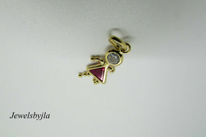 14K Yellow Gold Little Girl Charm Pendant With Synthetic Ruby And Zirconium