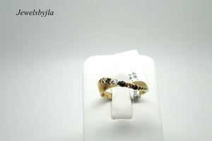 14K Pretty Yellow Gold Curved Ring With Round Diamonds And Sapphires 2.7 Grams