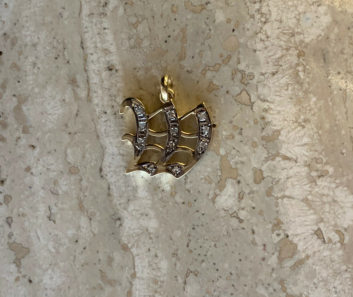 14K Yellow Gold Old English Gothic Style Large Initial W Pendant With 0.21 Cts Sale
